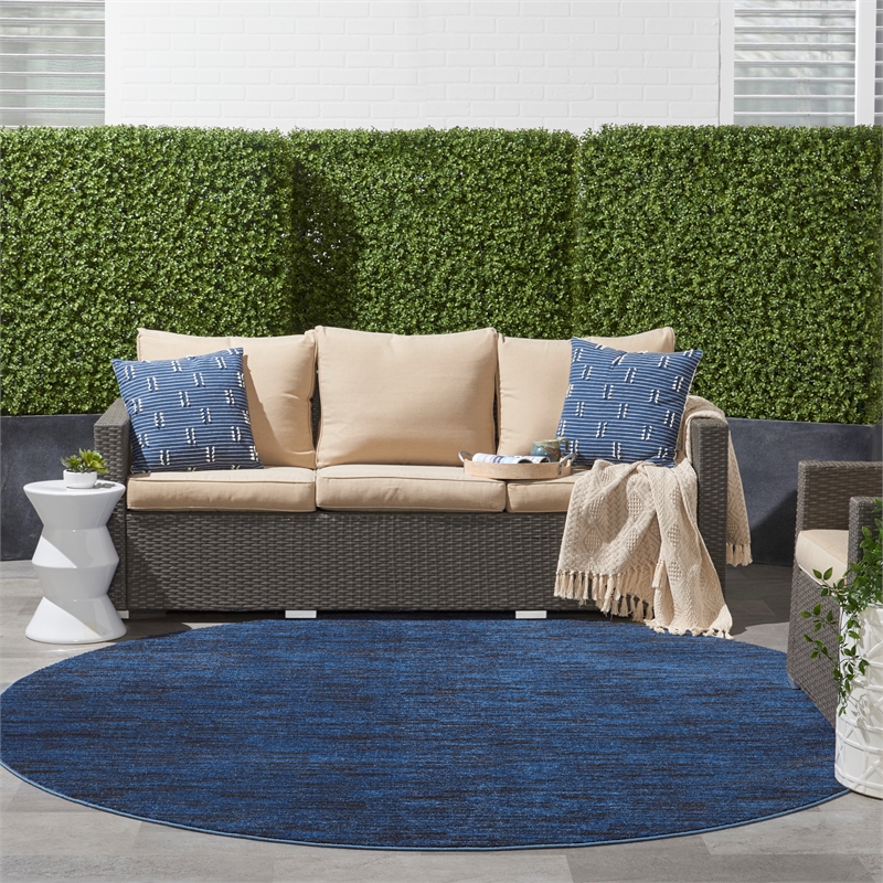 Nourison Essentials 8' x Round Midnight Blue Fabric Outdoor Area Rug (8' Round)