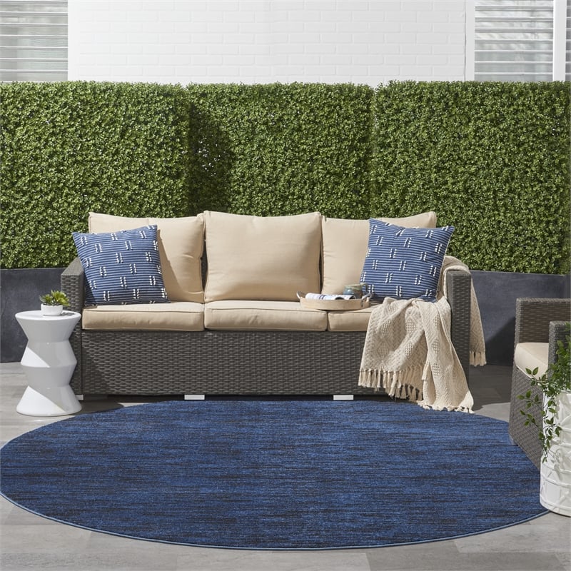 Nourison Essentials 8' x Round Midnight Blue Fabric Outdoor Area Rug (8' Round)