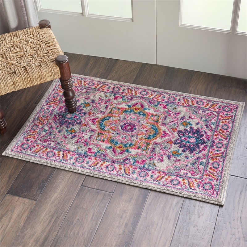 Nourison Passion 2' x 3' Gray and Pink Fabric Bohemian Area Rug (2' x 3')