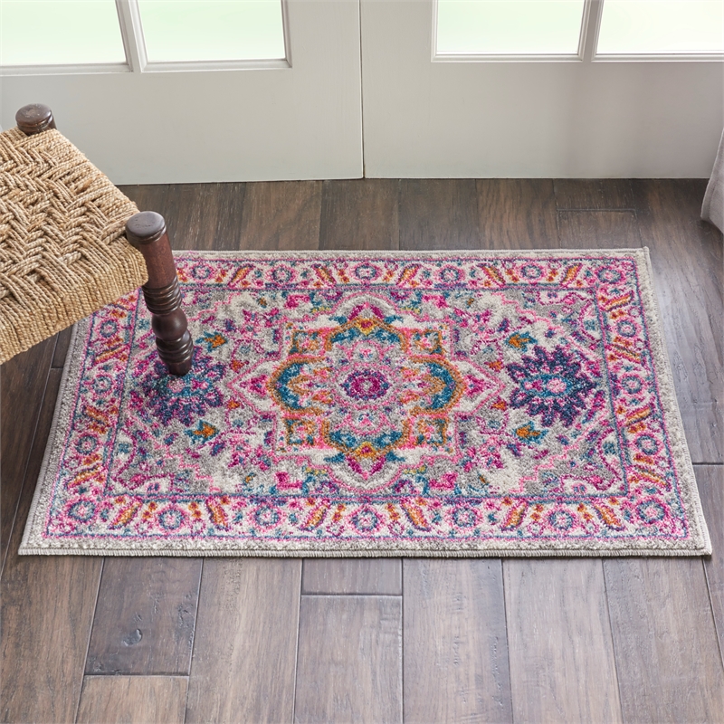 Nourison Passion 2' x 3' Gray and Pink Fabric Bohemian Area Rug (2' x 3')