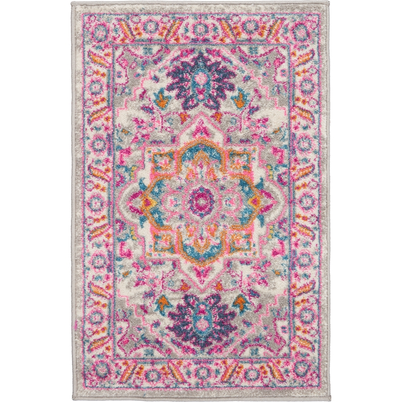 Nourison Passion 2' x 3' Gray and Pink Fabric Bohemian Area Rug (2' x 3')