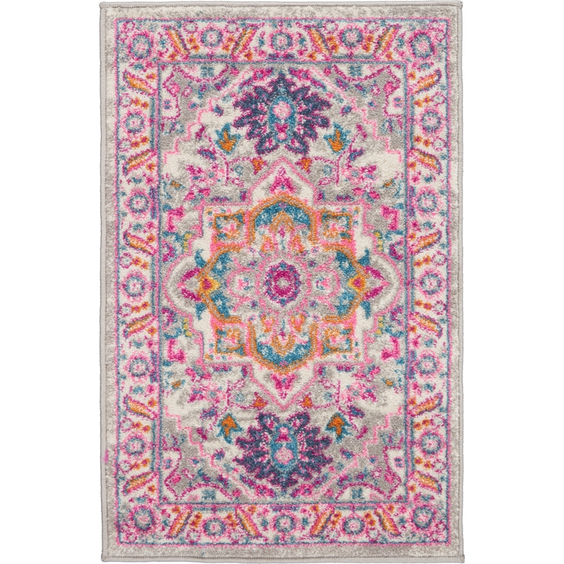 Nourison Passion 2' x 3' Gray and Pink Fabric Bohemian Area Rug (2' x 3')