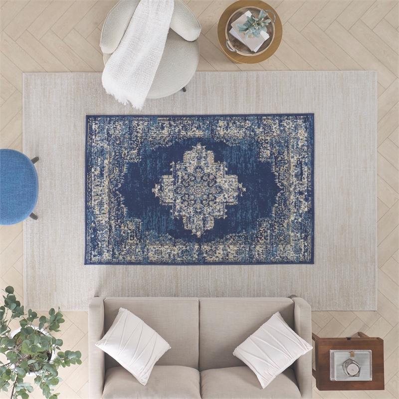 Nourison Essentials 6' x 9' Ivory Beige Fabric Outdoor Area Rug