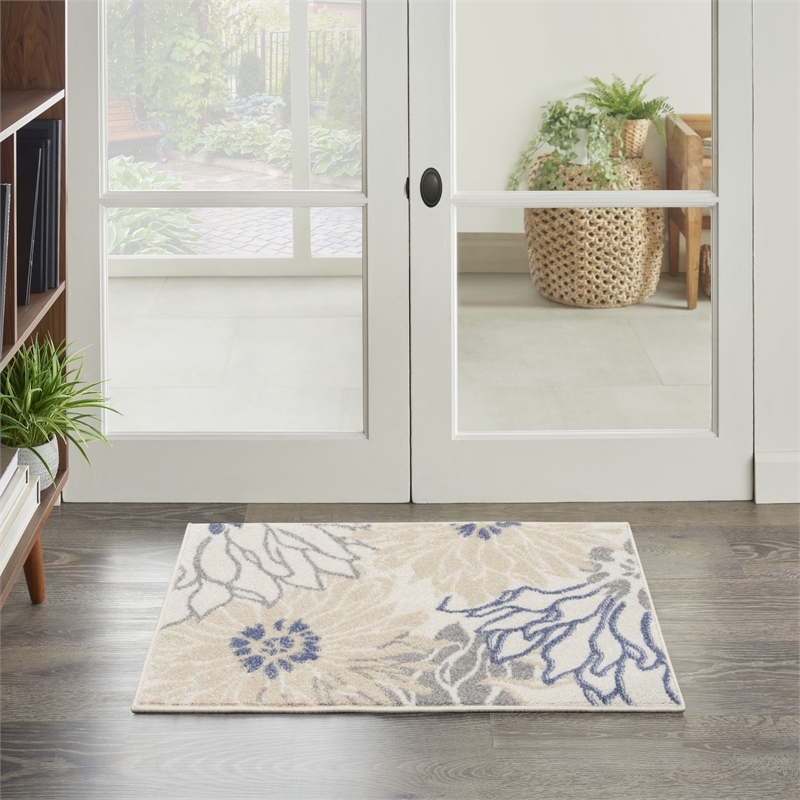 Nourison Passion 2' x 3' Ivory Gray Blue Fabric Contemporary Area Rug (2' x 3')