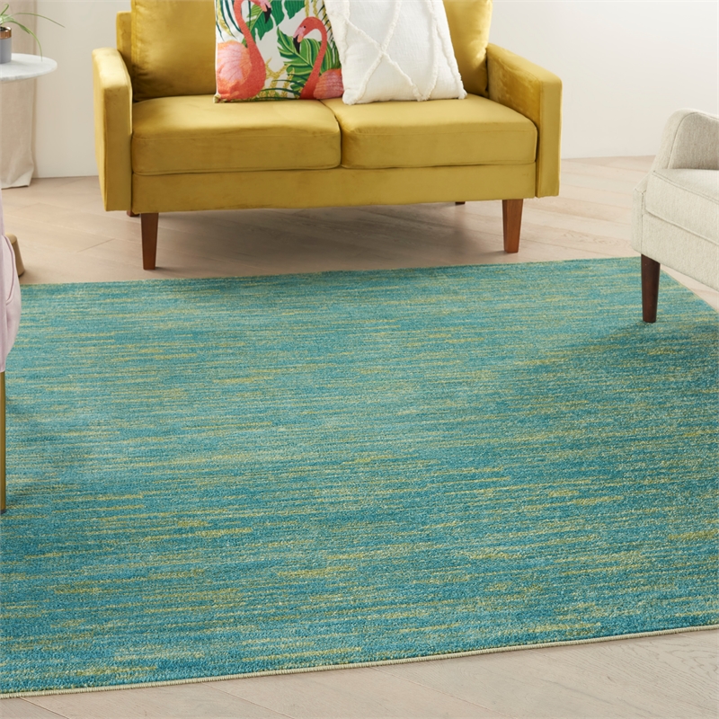 Nourison Essentials 7' x Square Blue Green Fabric Outdoor Area Rug (7' Square)