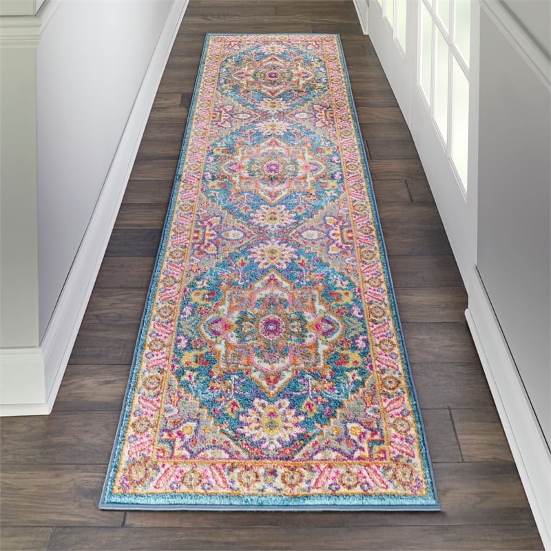 Nourison Passion 6' Runner Teal Multicolor Fabric Bohemian Area Rug (6' Runner)