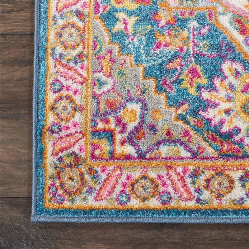 Nourison Passion 6' Runner Teal Multicolor Fabric Bohemian Area Rug (6' Runner)