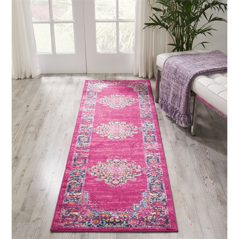 Nourison Passion 8' Runner Pink Fabric Bohemian Area Rug (8' Runner)