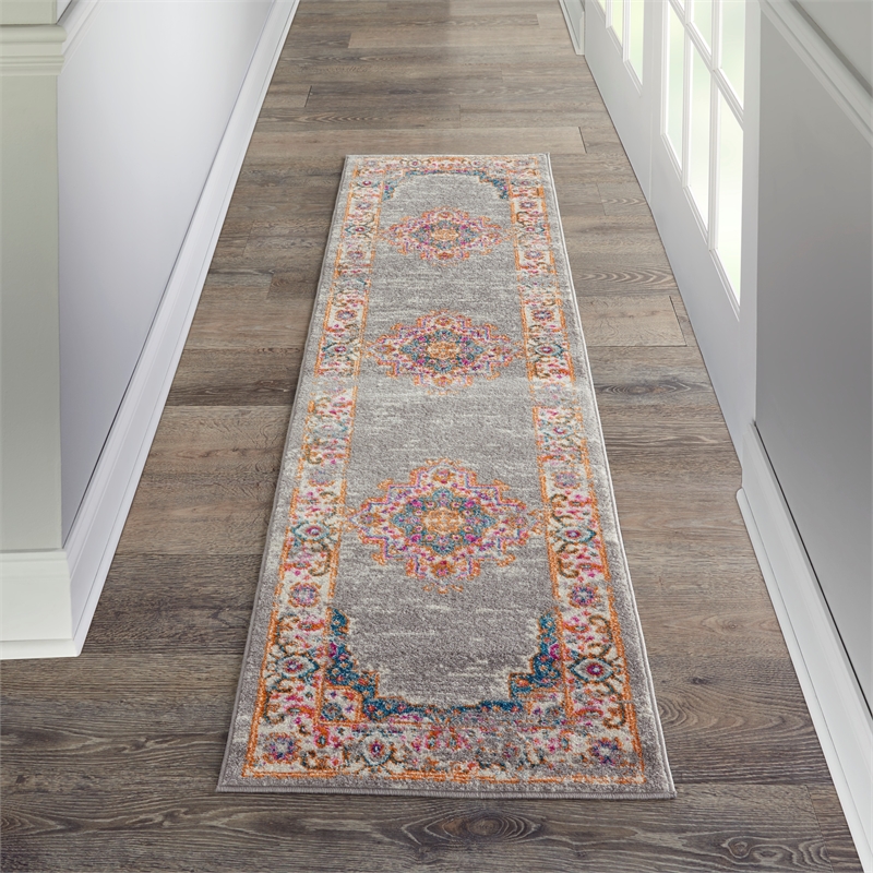 Nourison Passion 8' Runner Gray Fabric Bohemian Area Rug (8' Runner)