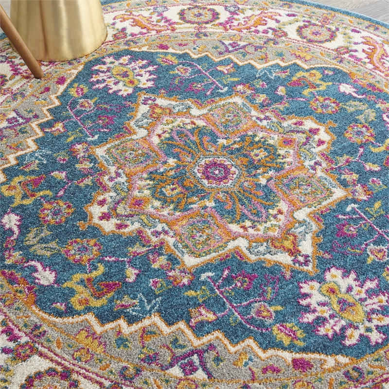 Nourison Passion 4' x Round Teal Multicolor Fabric Bohemian Area Rug (4' Round)