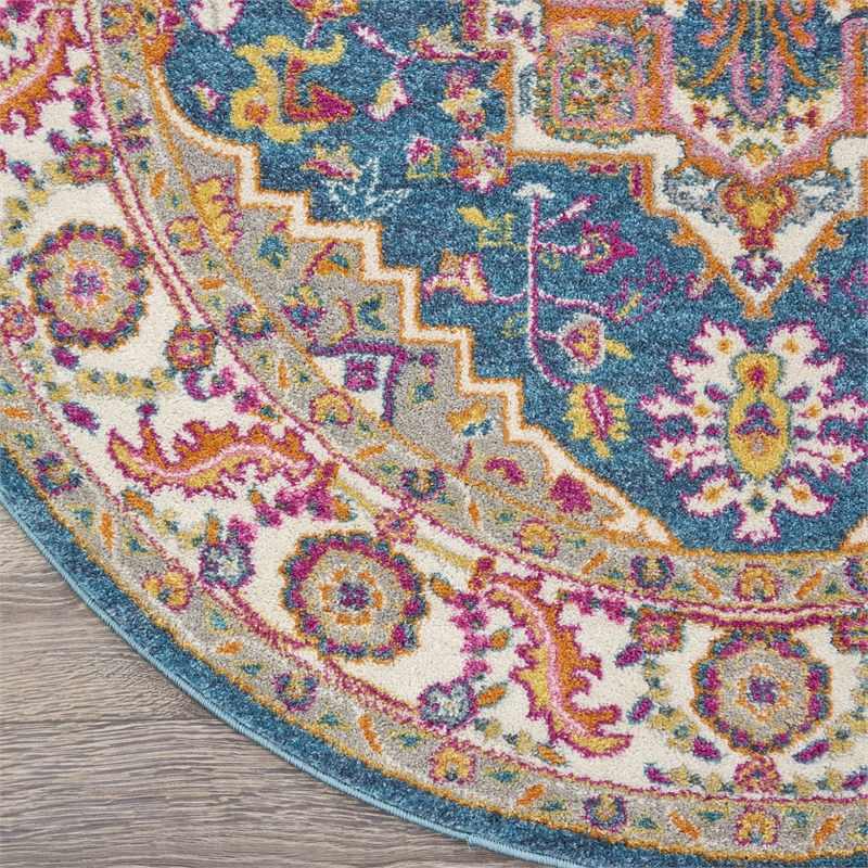 Nourison Passion 4' x Round Teal Multicolor Fabric Bohemian Area Rug (4' Round)