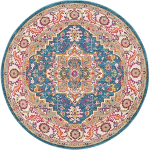 Nourison Passion 4' x Round Teal Multicolor Fabric Bohemian Area Rug (4' Round)