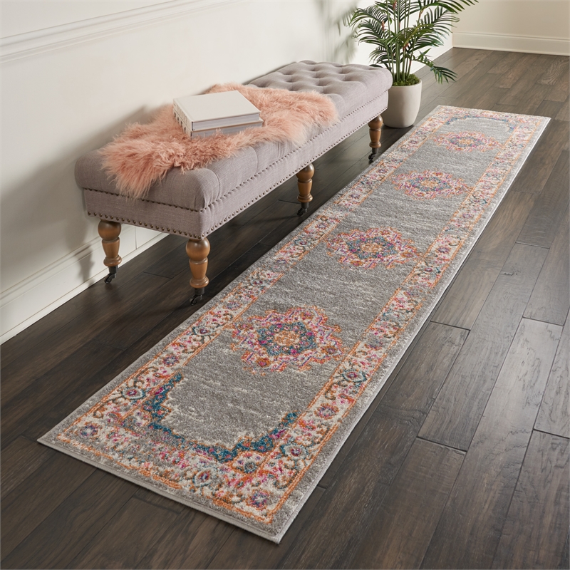 Nourison Passion 10' Runner Gray Fabric Bohemian Area Rug (10' Runner)