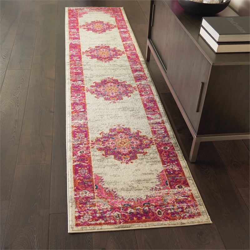 Nourison Passion 10' Runner Pink and White Fabric Bohemian Area Rug (10' Runner)