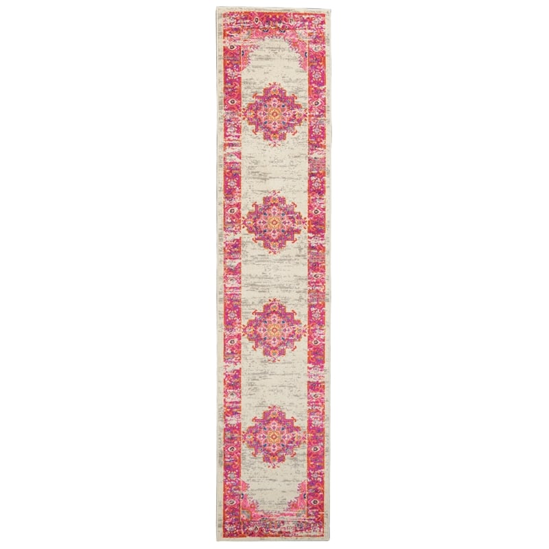 Nourison Passion 10' Runner Pink and White Fabric Bohemian Area Rug (10' Runner)