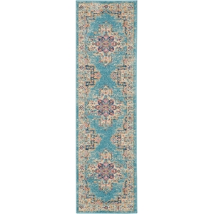 Nourison Passion 8' Runner Ivory Light Blue Fabric Bohemian Area Rug (8' Runner)
