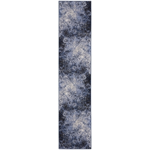 Nourison Passion 10' Runner Light Blue Black Fabric Modern Area Rug (10' Runner)