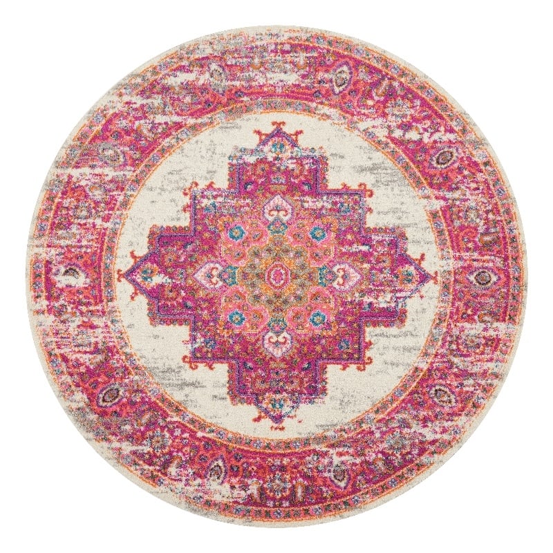 Nourison Passion 4' x Round Pink and White Fabric Bohemian Area Rug (4' Round)