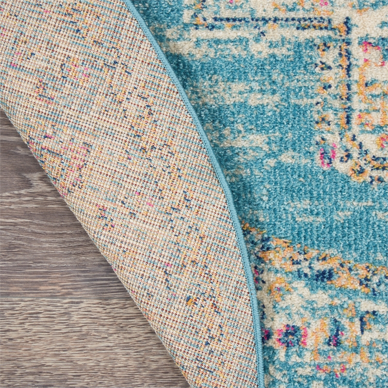 Nourison Passion 4' x Round Ivory Light Blue Fabric Bohemian Area Rug (4' Round)