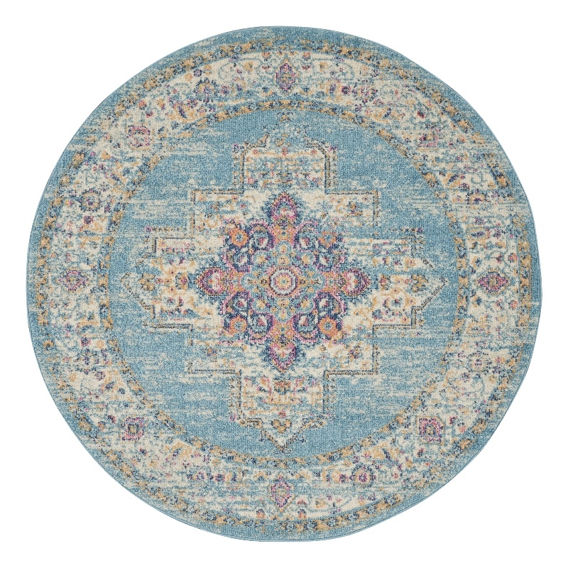 Nourison Passion 4' x Round Ivory Light Blue Fabric Bohemian Area Rug (4' Round)