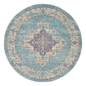 Nourison Passion 4' x Round Ivory Light Blue Fabric Bohemian Area Rug (4' Round)
