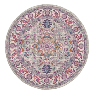 Nourison Passion 4' x Round Gray and Pink Fabric Bohemian Area Rug (4' Round)