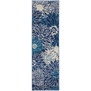 Nourison Passion 6' Runner Navy Ivory Fabric Contemporary Area Rug (6' Runner)