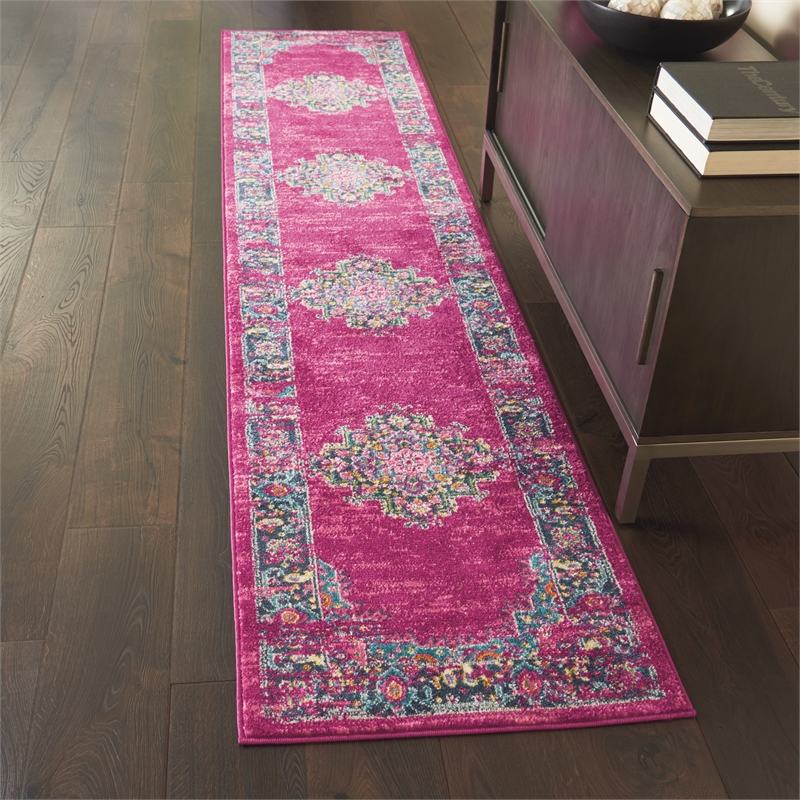 Nourison Passion 10' Runner Pink Fabric Bohemian Area Rug (10' Runner)