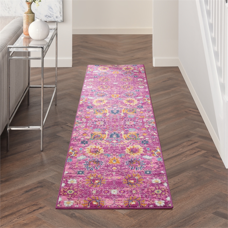 Nourison Passion 10' Runner Pink Fabric Bohemian Area Rug (10' Runner)