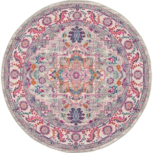 Nourison Passion 5' x Round Gray and Pink Fabric Bohemian Area Rug (5' Round)