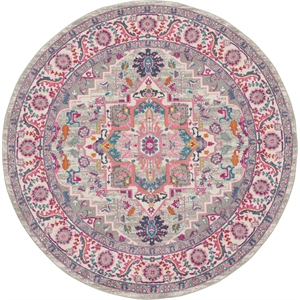 Nourison Passion 8' x Round Gray and Pink Fabric Bohemian Area Rug (8' Round)