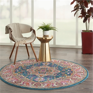 Nourison Passion 5' x Round Teal Multicolor Fabric Bohemian Area Rug (5' Round)