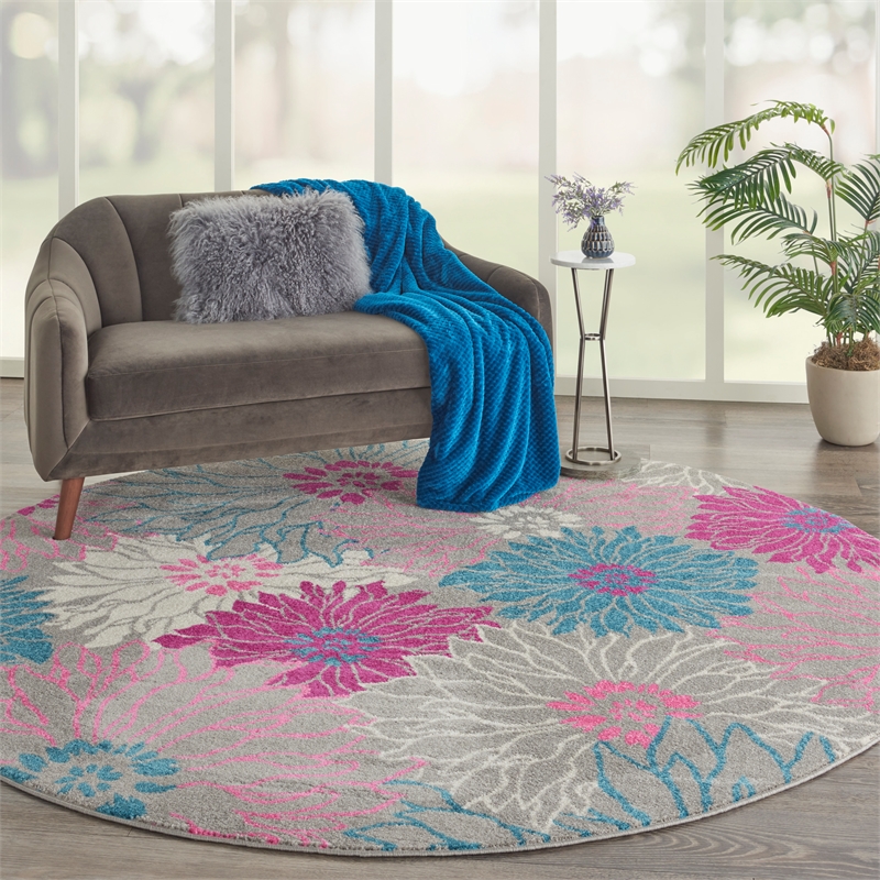 Nourison Passion 8' ROUND Grey Contemporary Indoor Rug Polypropylene