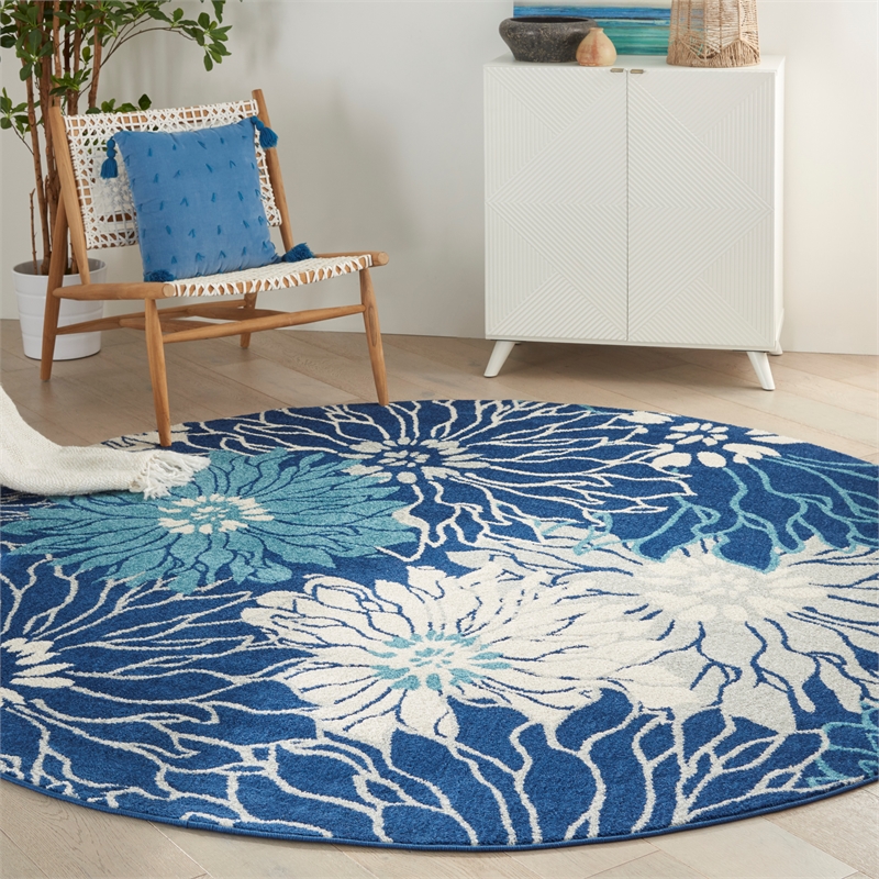 Nourison Passion 8' x Round Navy Ivory Fabric Contemporary Area Rug (8' Round)