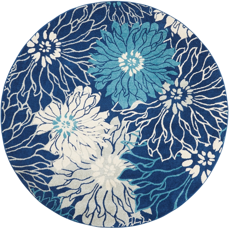 Nourison Passion 8' x Round Navy Ivory Fabric Contemporary Area Rug (8' Round)