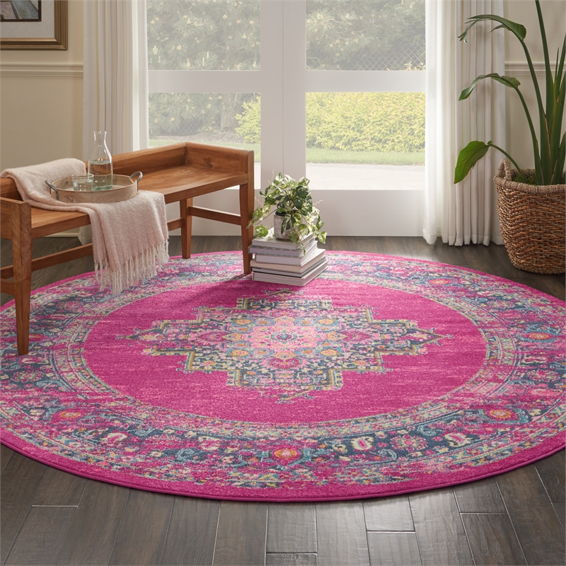 Nourison Passion 8' x Round Pink Fabric Bohemian Area Rug (8' Round)