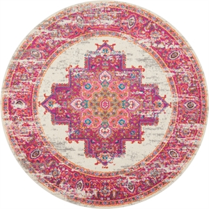 Nourison Passion 5' x Round Pink and White Fabric Bohemian Area Rug (5' Round)