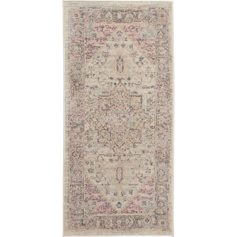 Nourison Tranquil 2' x 4' Ivory/Pink Farmhouse Indoor Rug