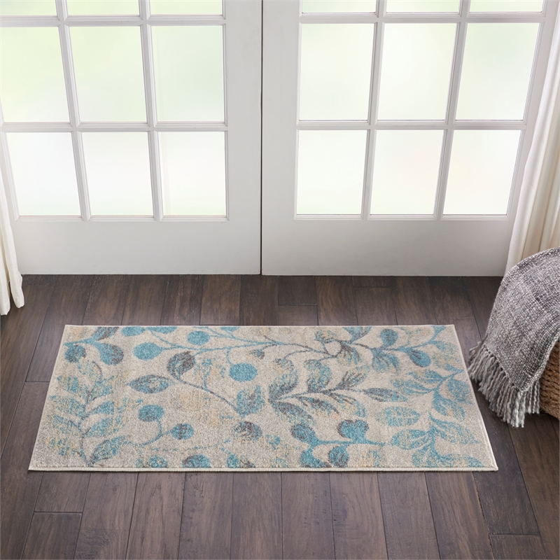 nourison tranquil 2' x 4' ivory/turquoise farmhouse indoor rug