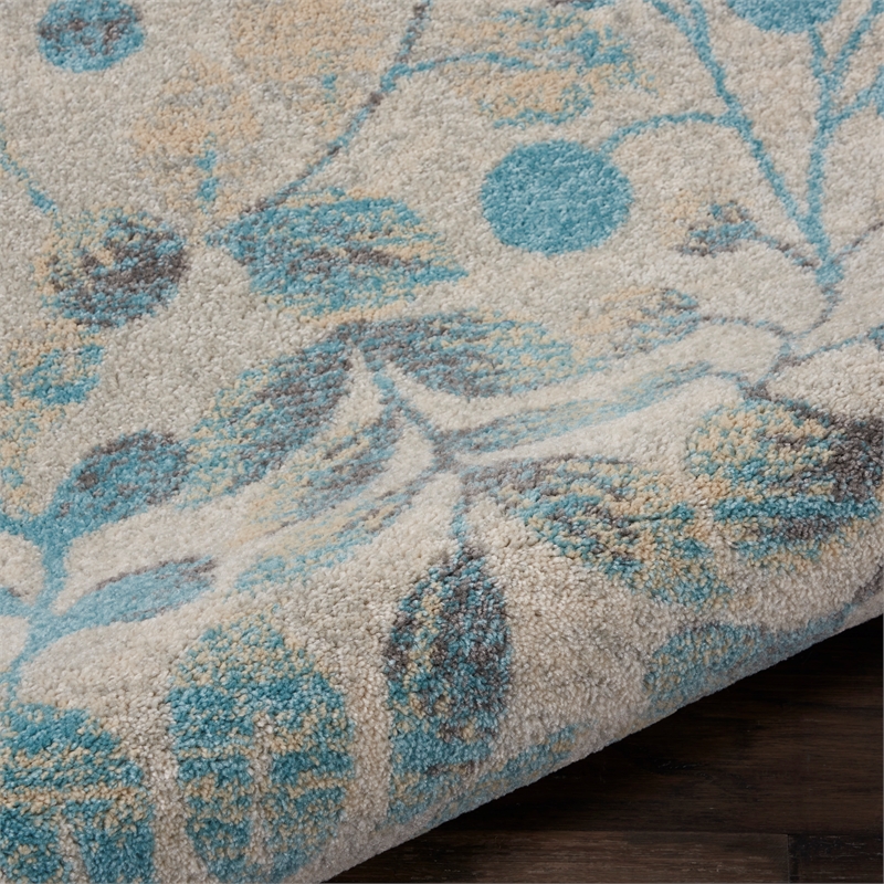 nourison tranquil 2' x 4' ivory/turquoise farmhouse indoor rug