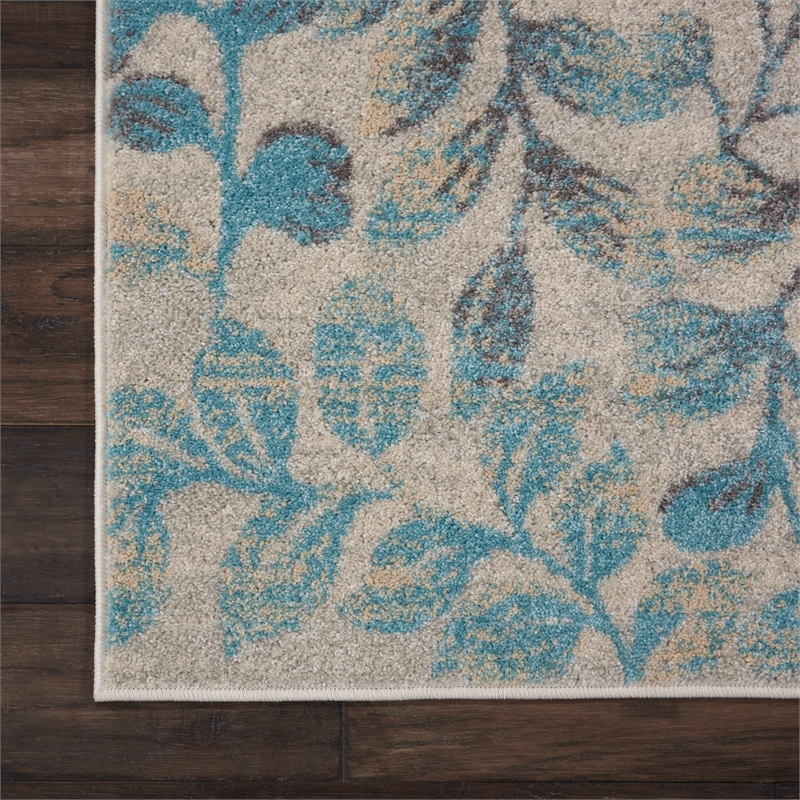 nourison tranquil 2' x 4' ivory/turquoise farmhouse indoor rug