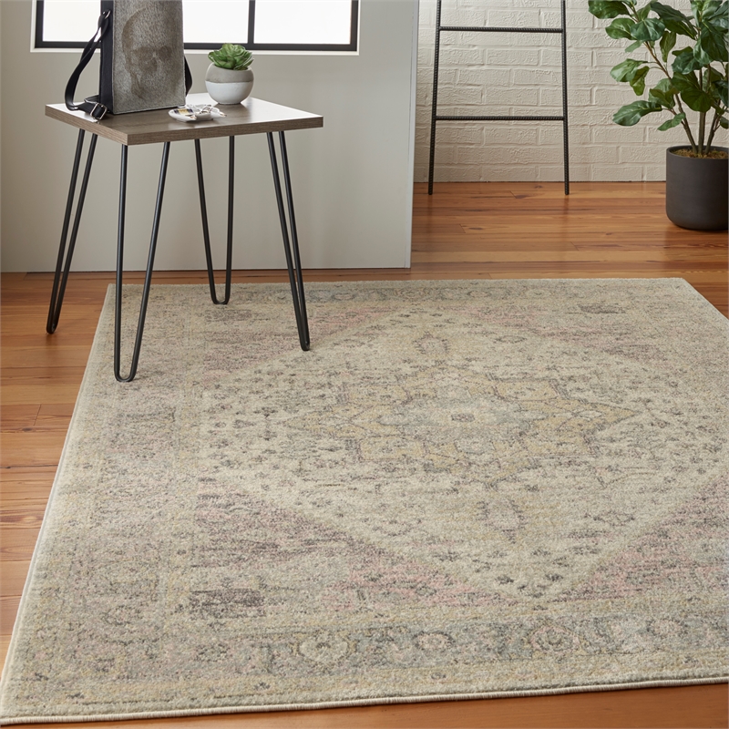 Nourison Tranquil 6' x 9' Ivory/Pink Farmhouse Indoor Rug