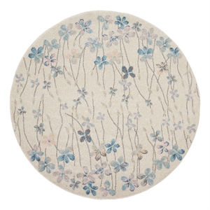 Nourison Tranquil Indoor 63x63&quot Round Polypropylene Fabric Rug in Ivory and Blue