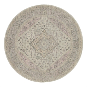 Nourison Tranquil 63x63&quot Round Polypropylene Fabric Rug in Ivory/Pink/Gray