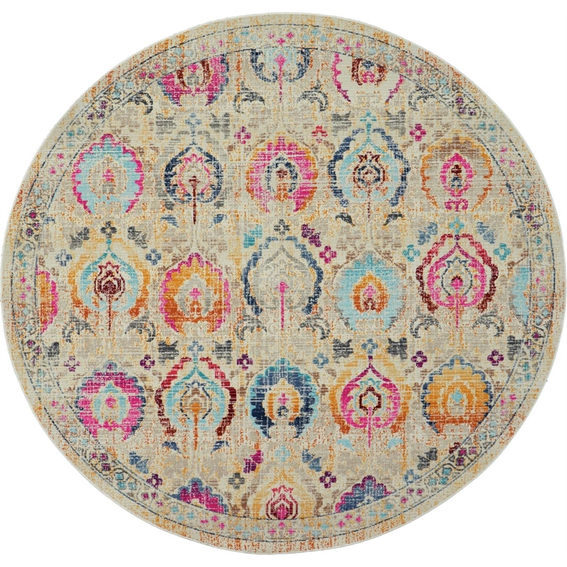 Nourison Vintage 6' Round Ivory-Multicolor Vintage Indoor Rug
