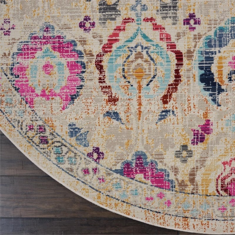 Nourison Vintage 6' Round Ivory-Multicolor Vintage Indoor Rug