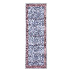 nourison brilliance machine washable 2' x 6' blue/brick vintage indoor rug