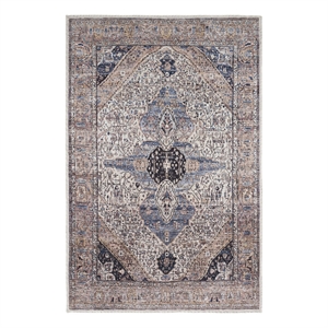 nourison brilliance machine washable 4' x 6' ivory blue vintage indoor rug