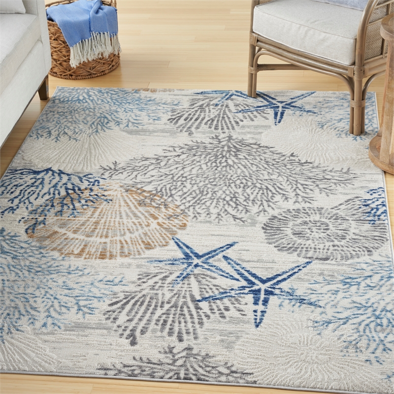 Nourison Pompeii 5' X 7' Ivory Gray Blue Fabric Nautical & Beach Area Rug