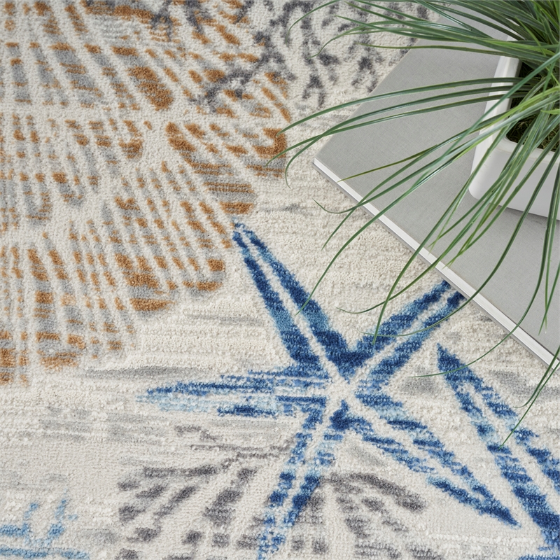 Nourison Pompeii 5' X 7' Ivory Gray Blue Fabric Nautical & Beach Area Rug